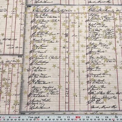 Рождественский список Yuletide от Tim Holtz металлические звезды хлопок на половину ярда - Изображение 1 из 2