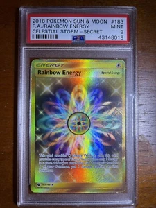 PSA 9 2018 Pokemon Sun & Moon Full Art RAINBOW ENERGY Celestial Storm Secret 183 - Picture 1 of 2