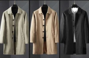Spring/Fall Men Trench Coats Casual Hooded Jacket Long Suit Overcoat Windbreaker - Picture 1 of 21
