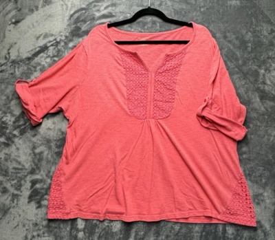 NorthCrest Tunic 3/4 Sleeve Top Womens 2X Pink Knit Crochet Pink Plus Size - Image 1 of 4