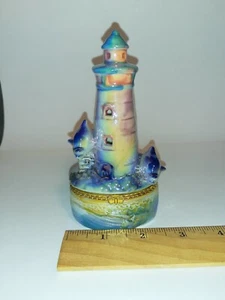 NEW RARE Bermuda Dolphins & Lighthouse Ceramic Iridescent Trinket Box Vacation - Picture 1 of 20
