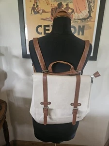 Herisson Firenze ITALY Cream Ivory Soft PEBBLED Faux Leather Travel BACKPACK New - Picture 1 of 14