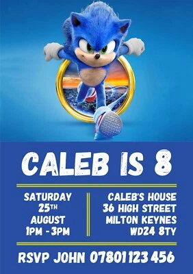 Digital Sonic the Hedgehog Birthday Party Invitations - Personalised Invite - Image 1 of 4
