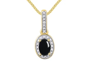 Rylos 14k Gelbgold Halskette Onyx & Diamant 6x4mm Edelstein Oktober Geburtsstein - Bild 1 von 3