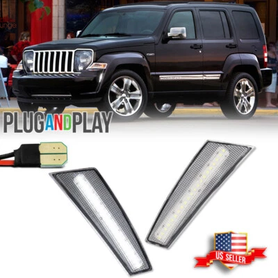 Clear Lens White LED Front Bumper Side Marker Lights For 2008-2012 Jeep Liberty - Image 1 of 4