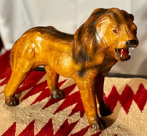 MCM Leather Wrapped Lion, Glass Eyes 14", Gorgeous, in Excellent Condition - Picture 1 of 6