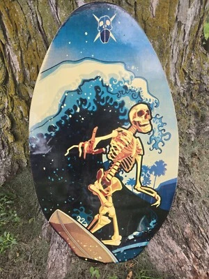 Vintage Wood Skimboard Wake Boogie Surfing Skeleton Big Waves Beach Ocean Decor - Image 1 of 4
