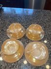 Set of 4 Fire King Peach Luster 3 Ring Cups and Saucers. MCM