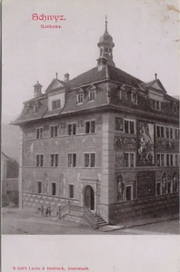 Foto PC Suiza Schwyz Street Scene en el Ayuntamiento principios de 1900 - Imagen 1 de 2