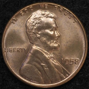 1958 GEM BU RED💥Lustrous💥Lincoln Cent 🟣Indigo Hues🟣🍒Beautiful 🍒(25-041) - Picture 1 of 4