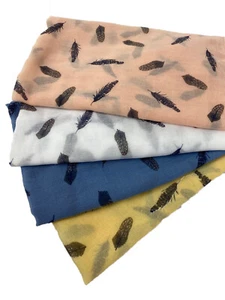 Feather Foil Print Scarf Women Light Weight Ladies Large Size Hijab Shawl Snood - Picture 1 of 6