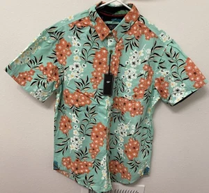 Eighty Eight Hawaiian Button Up Shirt 100% Cotton Large Modern Fit Mint Color - Picture 1 of 4