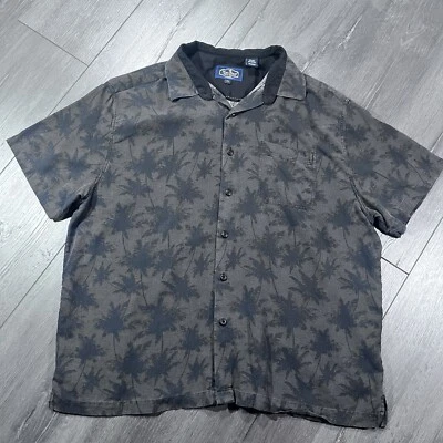 Camisa de seda Nat Nast para hombre XL negra palmera manga corta hawaiana abotonada Foto 1 de 4