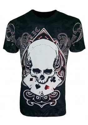 KONFLIC GRAPHIC T-SHIRT Ace of Spades Skull T-Shirt { Black } RED Foil Trim MMA - Image 1 of 2