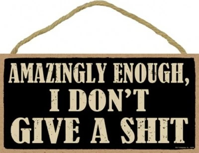 Amazingly Enough I Don't Give A Sh*t  Funny Hanging Wood Sign Gift NEW 10x5 C91 - Image 1 of 3
