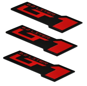 3Pcs LT1 6.2 Liter "ZR1" Emblems Engine Hood Badge for Silverado C4 C7 Black/Red - Foto 1 di 5