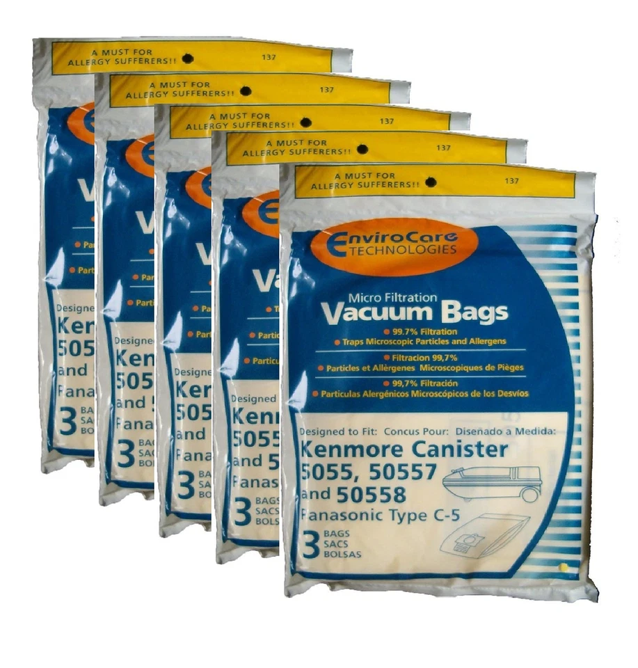 Kenmore Canister Type C Vacuum Bags (15 Bags) Fits 5055, 50557, 50558, Panasonic - Image 1 of 1