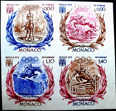 Monaco 1972 imperf 4 Stamps MNH Olympics Equestrian Full Set YT €190.00 - Image 1 of 4