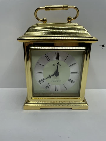 Bulova Vintage Rare 24 hr Chime Mid Night Chime Mantel Clock Gold Fiinsh 6.5 X 5 Cover