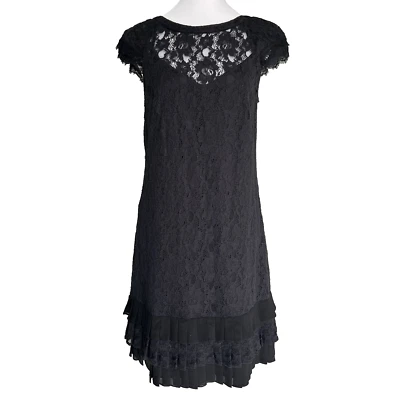 Vestido medio negro Jessica Simpson para mujer talla 10 encaje superpuesto plisado dobladillo en capas Foto 1 de 4