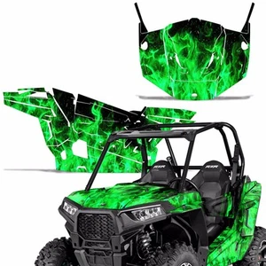 Graphic Kit Decal Full Wrap w/ Door for Polaris RZR 900S 2015-2016 GREEN FLAMES - Foto 1 di 2