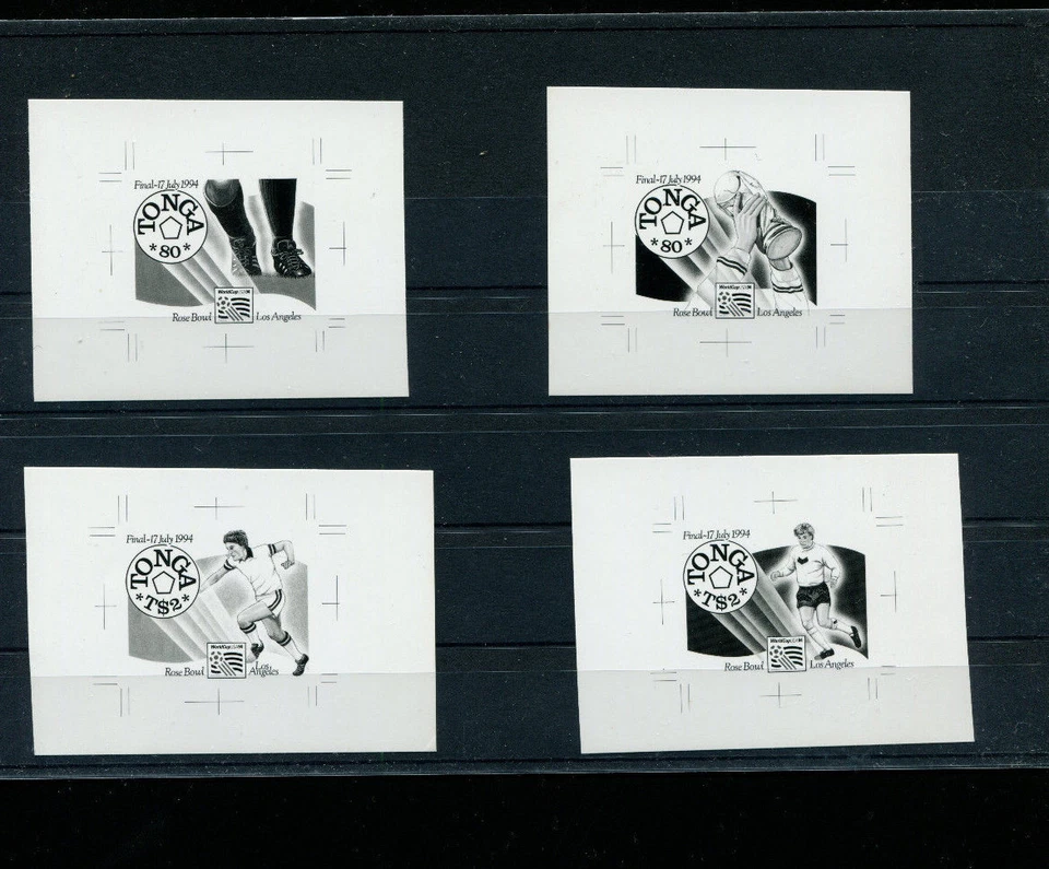 Copa Mundial de Fútbol/Fútbol Tonga 1994 Scott 864a-b+865a-b PRUEBAS DE BROMURO IMPERFECTO Foto 1 de 1