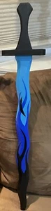 PAINTED FLAME SWORD 32” WOOD BLUE/BLACK Handmade Renaissance - Picture 1 of 2