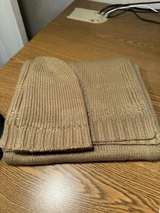Michael Kors Scarf and Hat Set Camel Ribbed With MK Sequin Logo New No Box/Tag - Picture 1 of 6