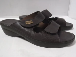 GA16 Women's ITALIAN SHOEMAKERS Italy Brown Leather Adjustable Wedge Sandals 10 - Picture 1 of 13