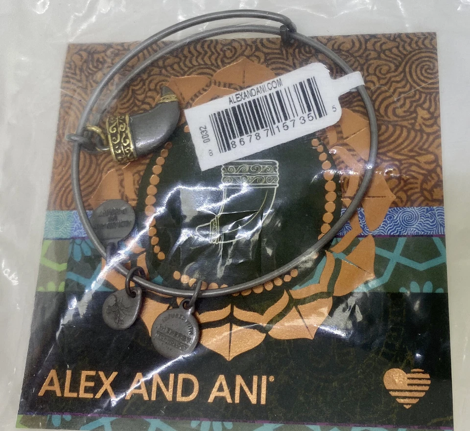 2 Alex and Ani Tiger's Claw Midnight Silver Two Tone Charm Bangle Bracelet