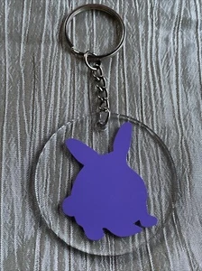 2” Clear Acrylic Keychain, Vinyl Decal-Purple Chubby Bunny Rabbit - Picture 1 of 6