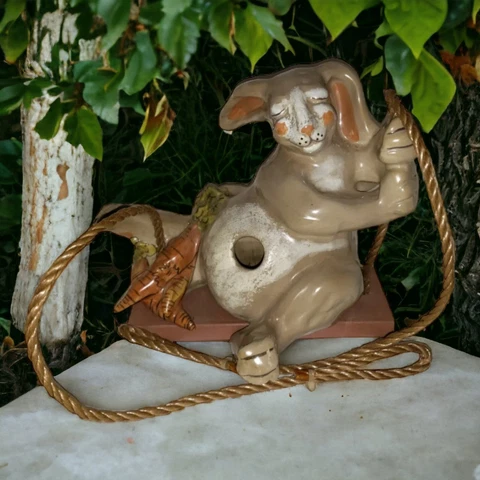 LOUISVILLE STONEWARE KENTUCKY SWINGING RABBIT POTTERY BIRDHOUSE SHELF SITTER Cover