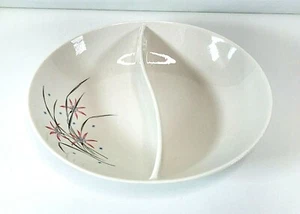 Carefree Syracuse China FLAME LILY Pattern OVAL Divided Serving Bowl Dish MCM - Picture 1 of 5