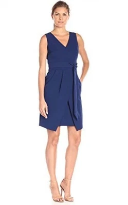 Vestido para mujer Donna Morgan azul marino cuello en V crepé talla 0 bolsillos asimétrico Foto 1 de 4