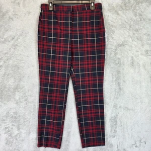 Zara Basic Hose Damen Large rot marine kariert Tartan Tapered Stretch Hose - Bild 1 von 12