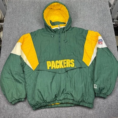 Chaqueta acolchada forrada de colección Green Bay Packers Starter Puffer para hombre XL NFL 1/2 cremallera Foto 1 de 4