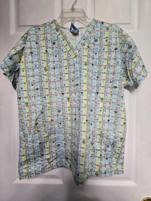 Scrub HQ SCRUB TOP Size S-Blue/Lime Plaid w/Hearts -Chest 22"/L 26" - Image 1 of 4