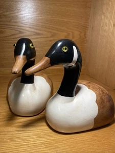 Fermalibri vintage in ceramica Mallard Duck dipinti a mano N.E. Gustin Co. USA - Foto 1 di 6