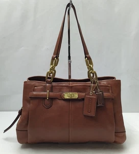 Coach Schultertasche braun Leder doppelte Griffe Drehverschluss Beuteltasche - Bild 1 von 19