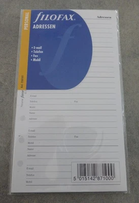 Filofax Einlage Personal Organizer Adressen deutsch Ref-Nr 250101 - Bild 1 von 2