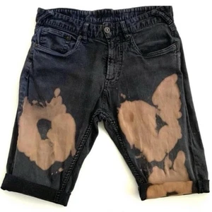 Y2K HERREN SCHWARZ & HELLBRAUN TIE-DYE KURZE JEANS/SMALL - Bild 1 von 3