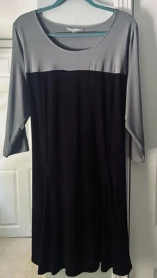 NY COLLECTION WOMAN 2X COLOR BLOCK CINZA/PRETO ELEGANTE VESTIDO PULSEIRA MANGA LONGA - Imagem 1 de 4