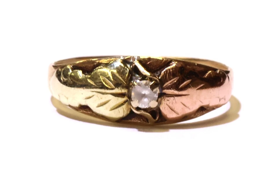 Anillo Oro 10k Amarillo Rosa Verde Tricolor Black Hills Hoja 1.7g Vintage Circonita cúbica Foto 1 de 4