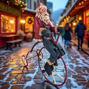 Old Fashion Santa Riding a High Wheel Penny-Farthing Tricycle Tree Ornament - Picture 1 of 13