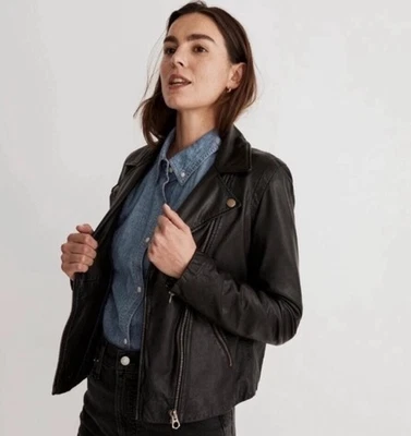 Madewell Washed Leather Motorcycle Jacket: Brass Hardware Edition Size XS - Image 1 of 4