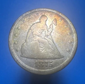 1875-S Seated Liberty Silver Twenty Cent Piece Choice Beautiful Toning 20c [446] - Picture 1 of 2