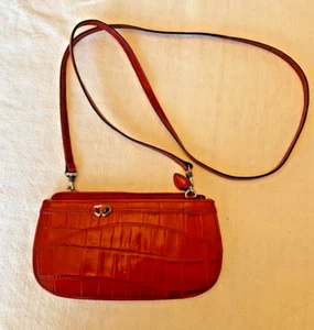 Brighton Lipstick Red Leather And Croc Embossed Mini Crossbody Bag Silver Hearts - Picture 1 of 9