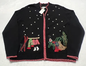 NWT Coldwater Creek Cozy Cabin Cardigan Sweater Womens XL Black Full Zip Holiday - Picture 1 of 12