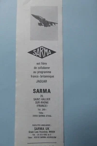 9/1968 PUB SARMA SAINT VALLIER SUR RHONE AVIATION JAGUAR ORIGINAL FRENCH AD - Imagen 1 de 1