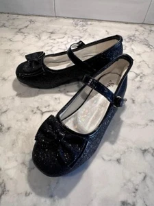 SCARPE MODA STELLE BAMBINA BAMBINO NERO SCINTILLANTE FIOCCO TAGLIA 12 FESTA MATRIMONIO - Foto 1 di 5